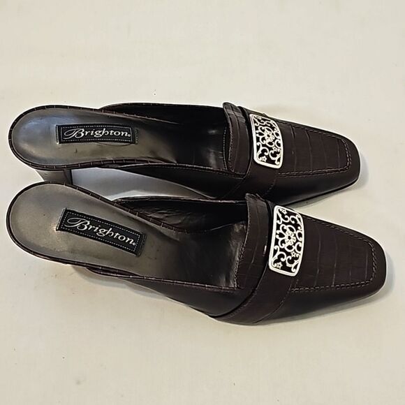 Brighton Brown Crock Steph Style Block Heel Mules size 9 1/2 M - Picture 1 of 8
